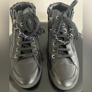Chanel Black Leather CC High Top Sneakers Size 37